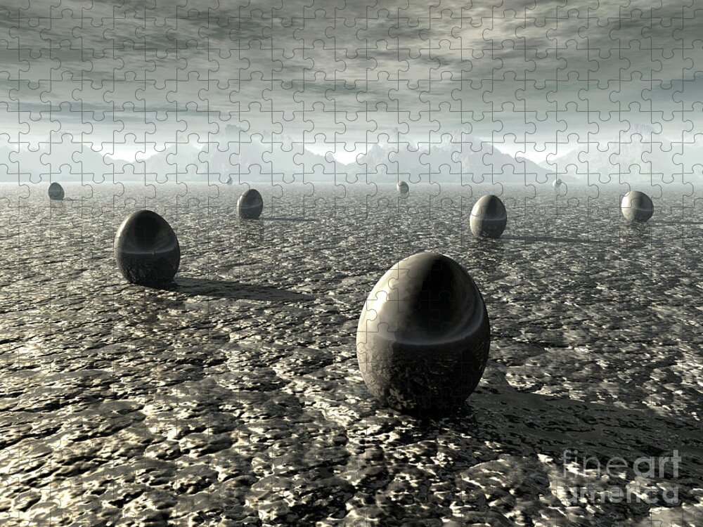 Landscape Jigsaw Puzzle featuring the digital art Eggs of An Alien World by Phil Perkins