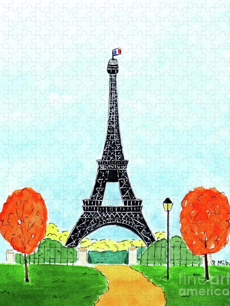 Eiffel Tower Jigsaw Puzzle featuring the painting Eiffel Tower in the Fall by Donna Mibus