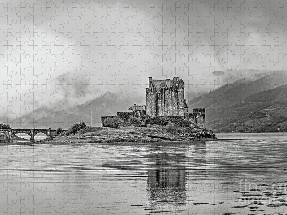 Black And White Jigsaw Puzzle featuring the photograph Eilean Donan Castle by Tom Watkins PVminer pixs