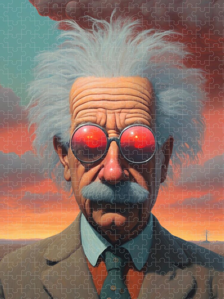 Einstein Jigsaw Puzzle featuring the painting Einsteins View of the Future by My Head Cinema