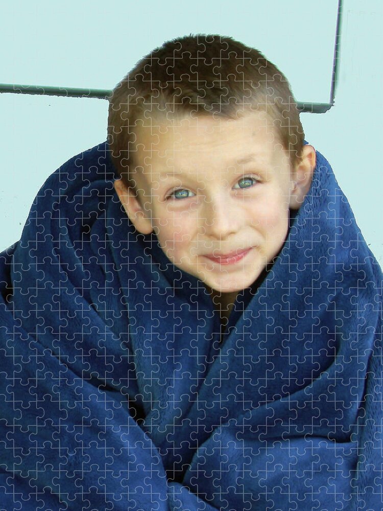 Boy Jigsaw Puzzle featuring the photograph Ekon and His Blanky by John Lautermilch