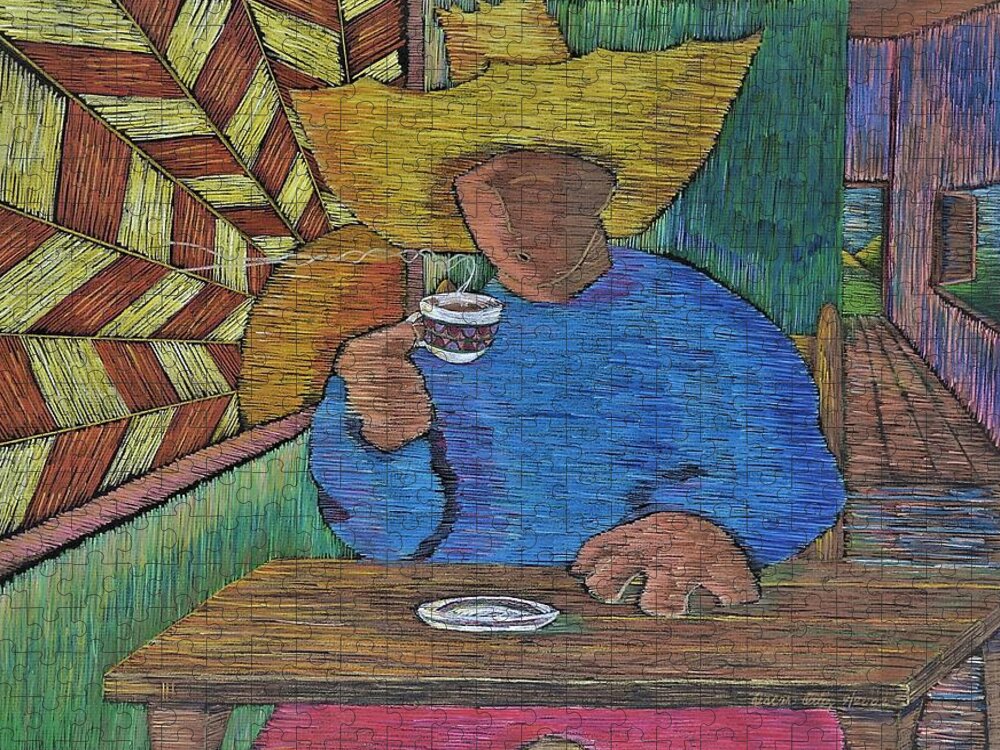 Coffee Jigsaw Puzzle featuring the painting El cafecito by Oscar Ortiz