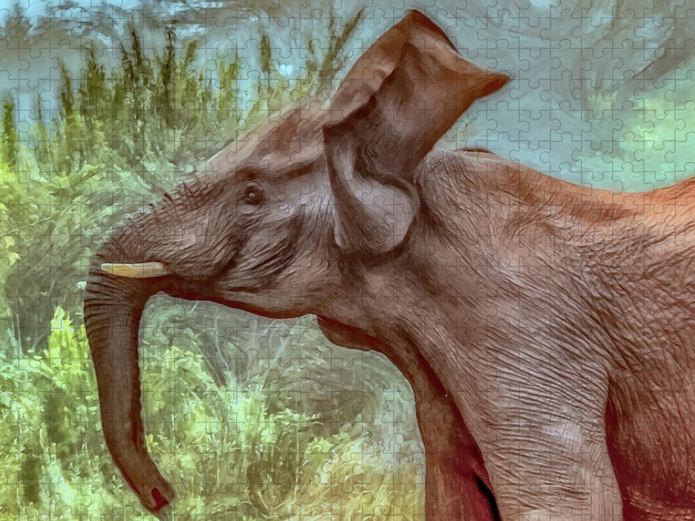 South Africa Jigsaw Puzzle featuring the photograph Elephant Joy, Painterly by Marcy Wielfaert