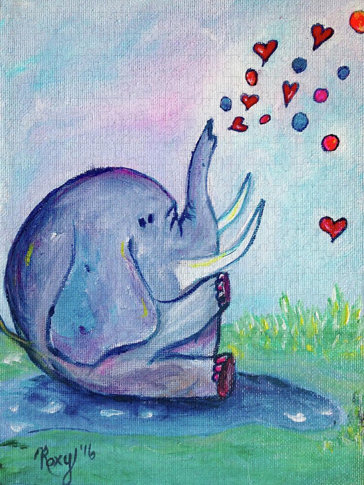 Elephant Jigsaw Puzzle featuring the painting Elephant Love by Roxy Rich
