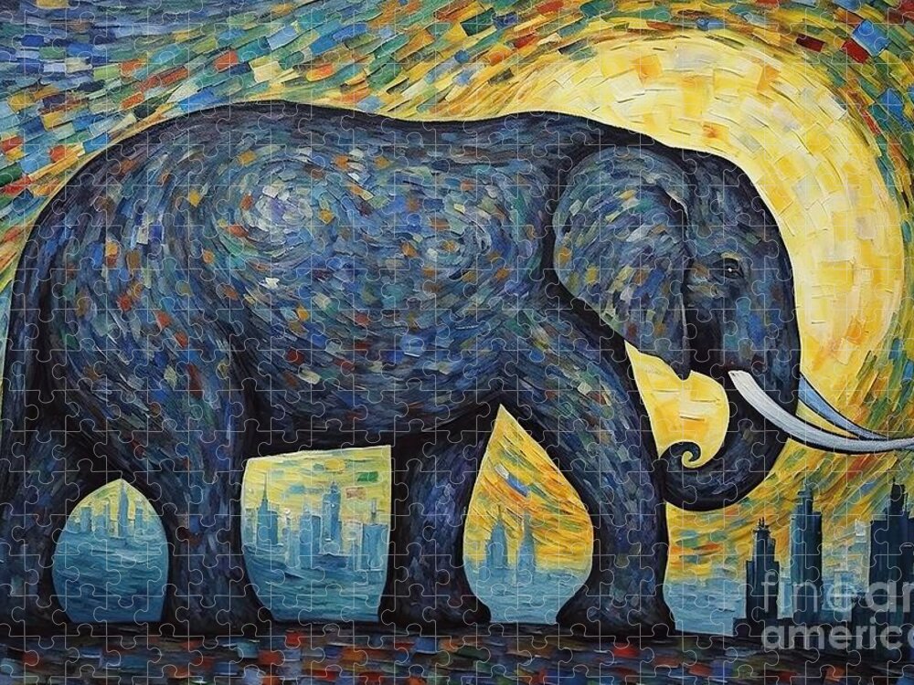 Drawing Jigsaw Puzzle featuring the painting Elephant Painting by N Akkash
