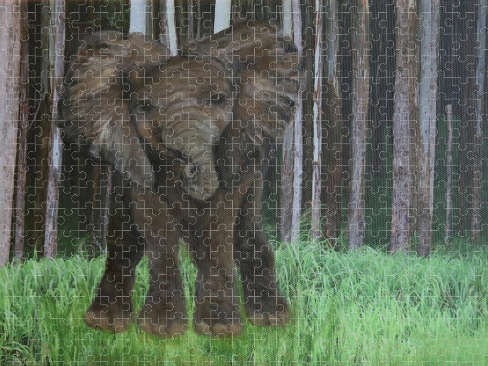 Art Jigsaw Puzzle featuring the painting Elephant by Tammy Pool
