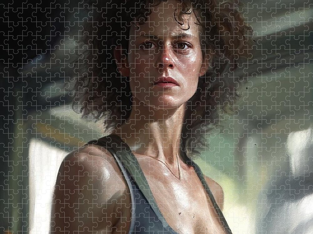 Sigourney Weaver Jigsaw Puzzle featuring the digital art Ellen Ripley by My Head Cinema