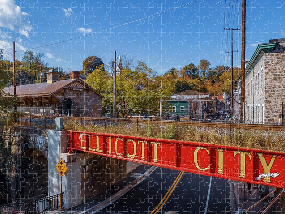 Drone Photos Jigsaw Puzzle featuring the photograph Ellicott City Oliver Viaduct by Historic Ellicott City By Air