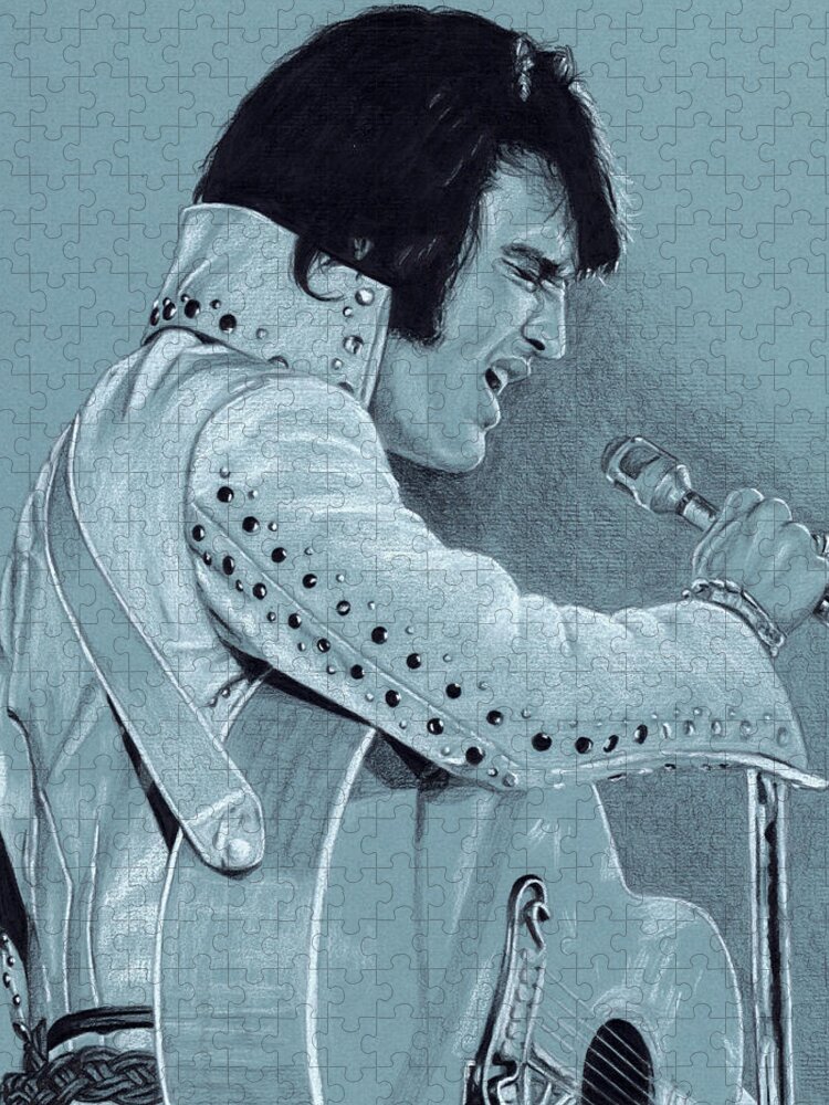 Elvis Jigsaw Puzzle featuring the drawing Elvis in Charcoal #292 by Rob De Vries