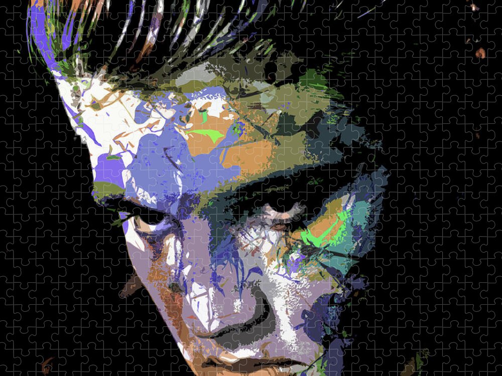 Psychedelic Jigsaw Puzzle featuring the digital art Elvis Presley -2 psychedelic portrait by Movie World Posters