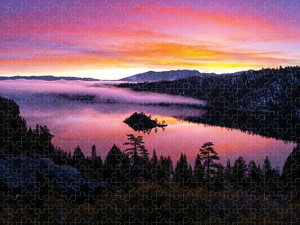 Emerald Bay Jigsaw Puzzle featuring the photograph Emerald Bay Foggy Fire by Brad Scott