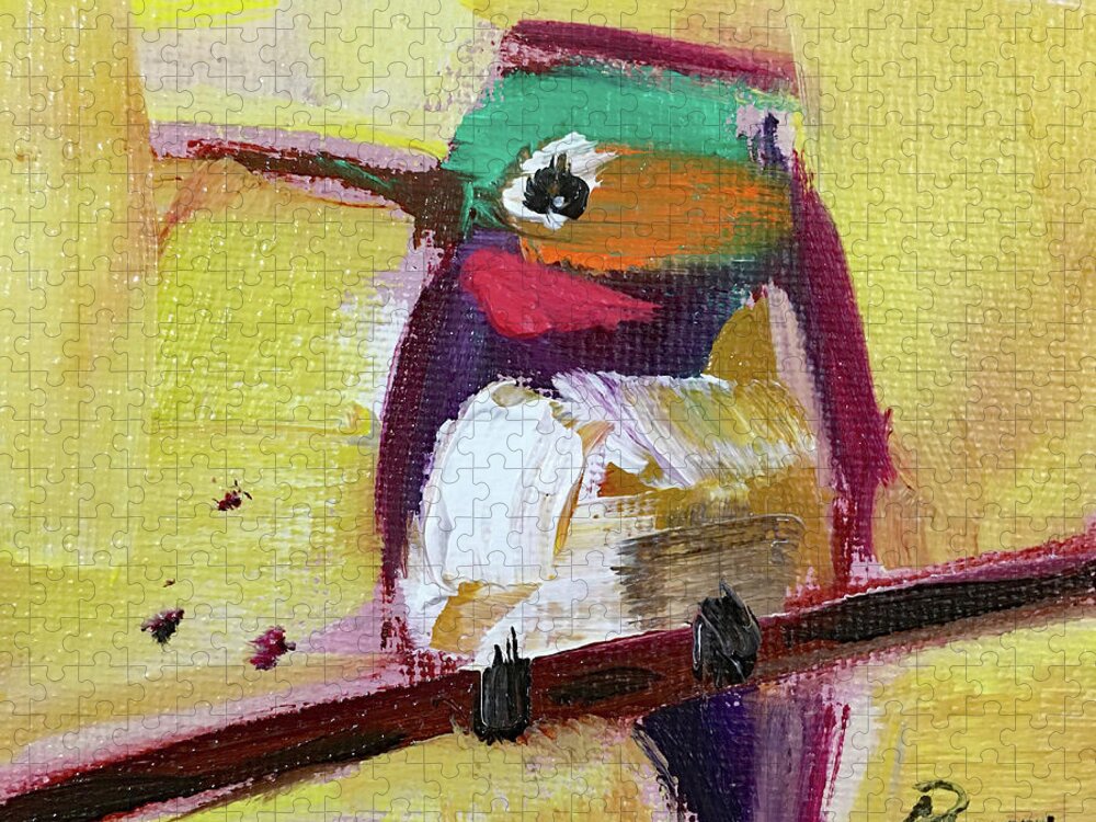Hummingbird Jigsaw Puzzle featuring the painting Emerald Crested Hummingbird by Roxy Rich