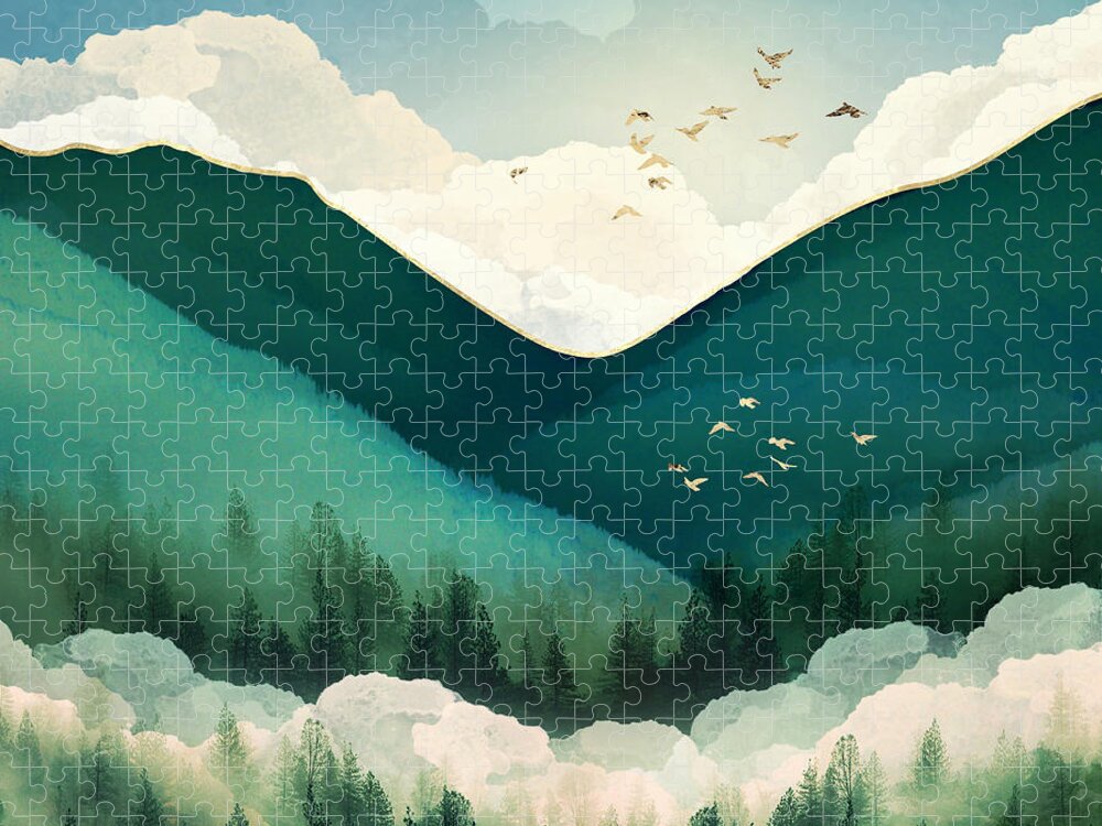 Emerald Jigsaw Puzzle featuring the digital art Emerald Hills by Spacefrog Designs