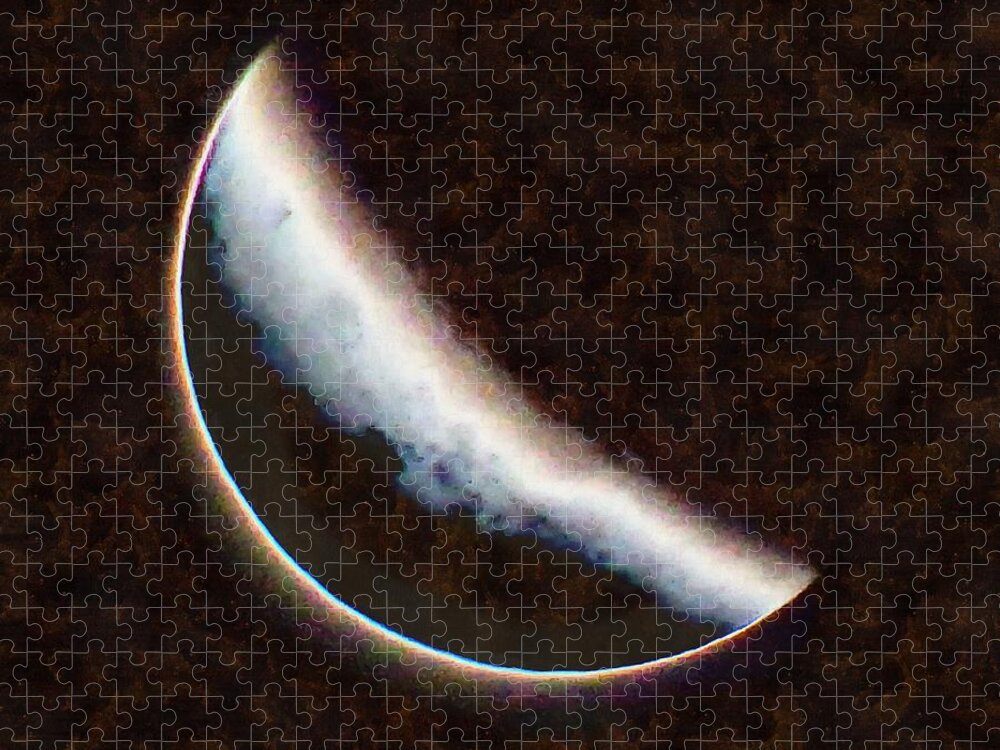 Moon Jigsaw Puzzle featuring the mixed media End of a Lunar Eclipse by Christopher Reed