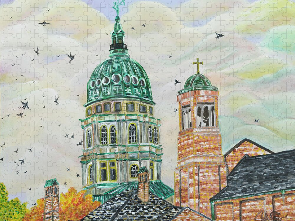 Acrylic Painting Art Jigsaw Puzzle featuring the painting End Of The Green College Of Crows by The GYPSY and Mad Hatter