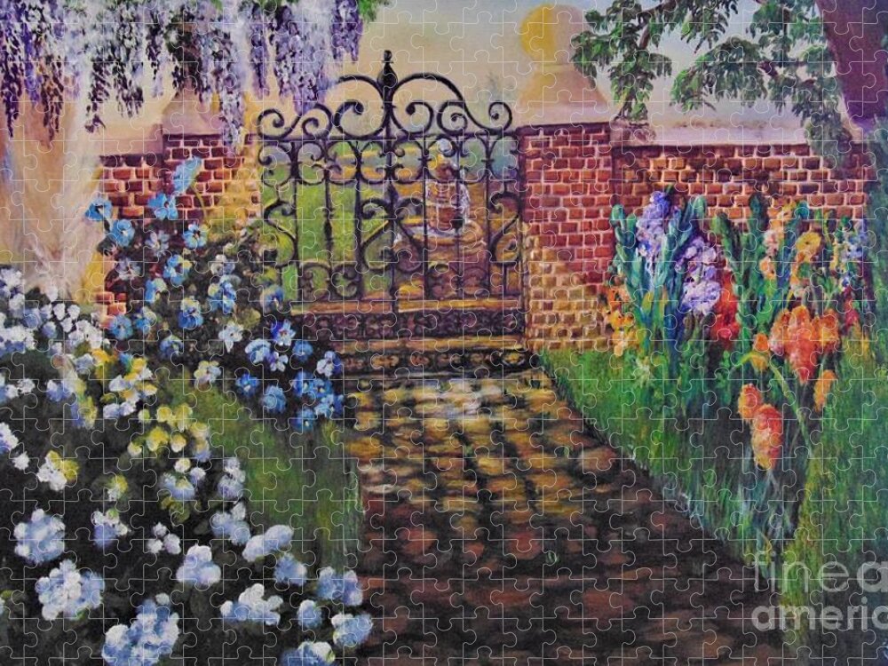 Garden Jigsaw Puzzle featuring the painting English Garden by Saundra Johnson