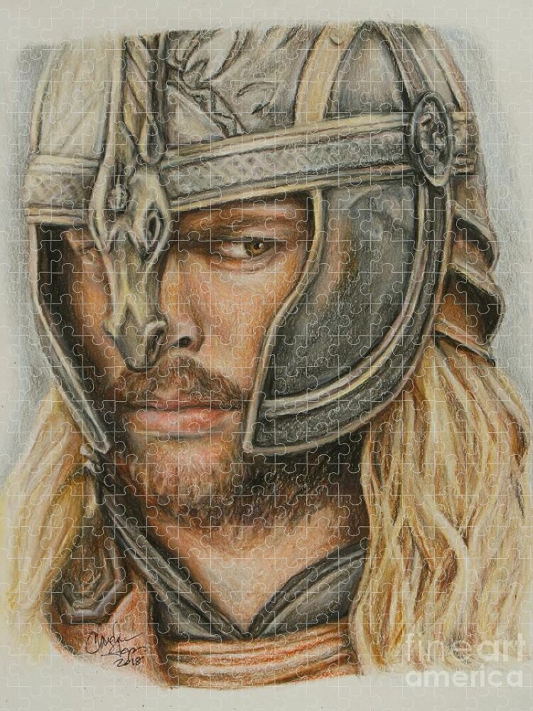 Eomer Jigsaw Puzzle featuring the drawing Eomer by Christine Jepsen