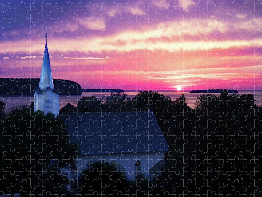 Bluff Jigsaw Puzzle featuring the photograph Ephraim Sunset and Church by David T Wilkinson