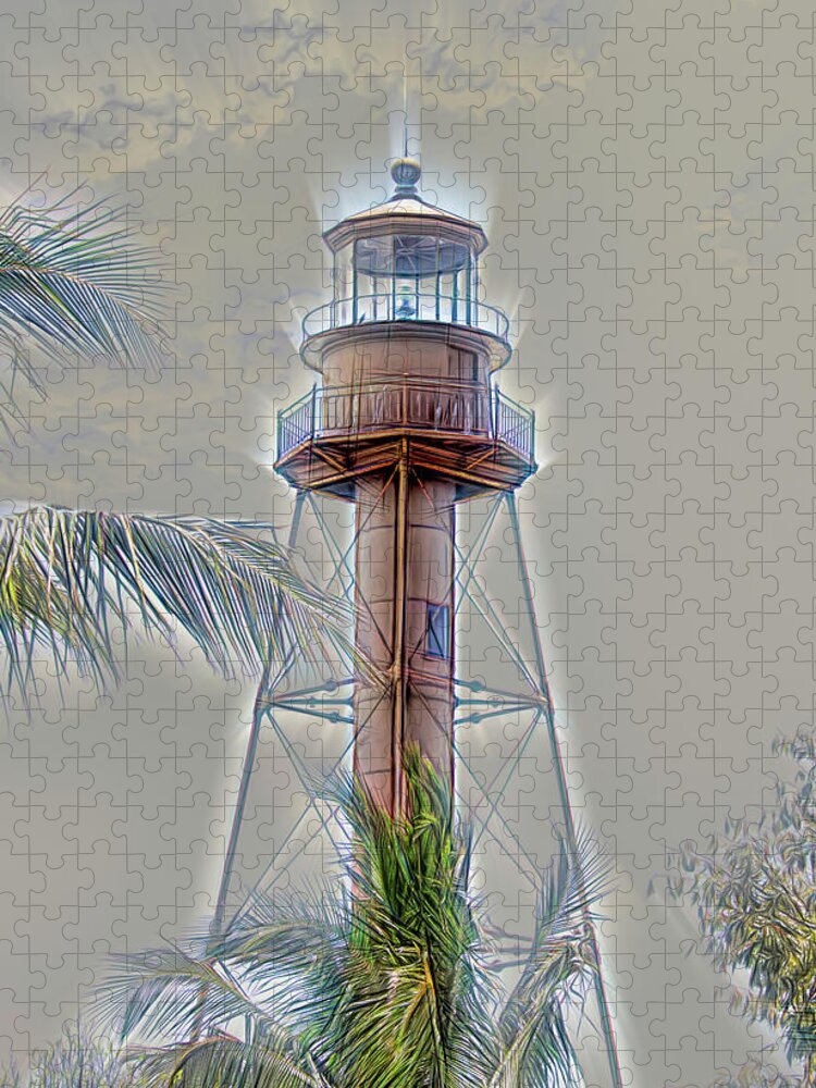 Lighthouse Jigsaw Puzzle featuring the mixed media Erie Lighthouse by Rosalie Scanlon