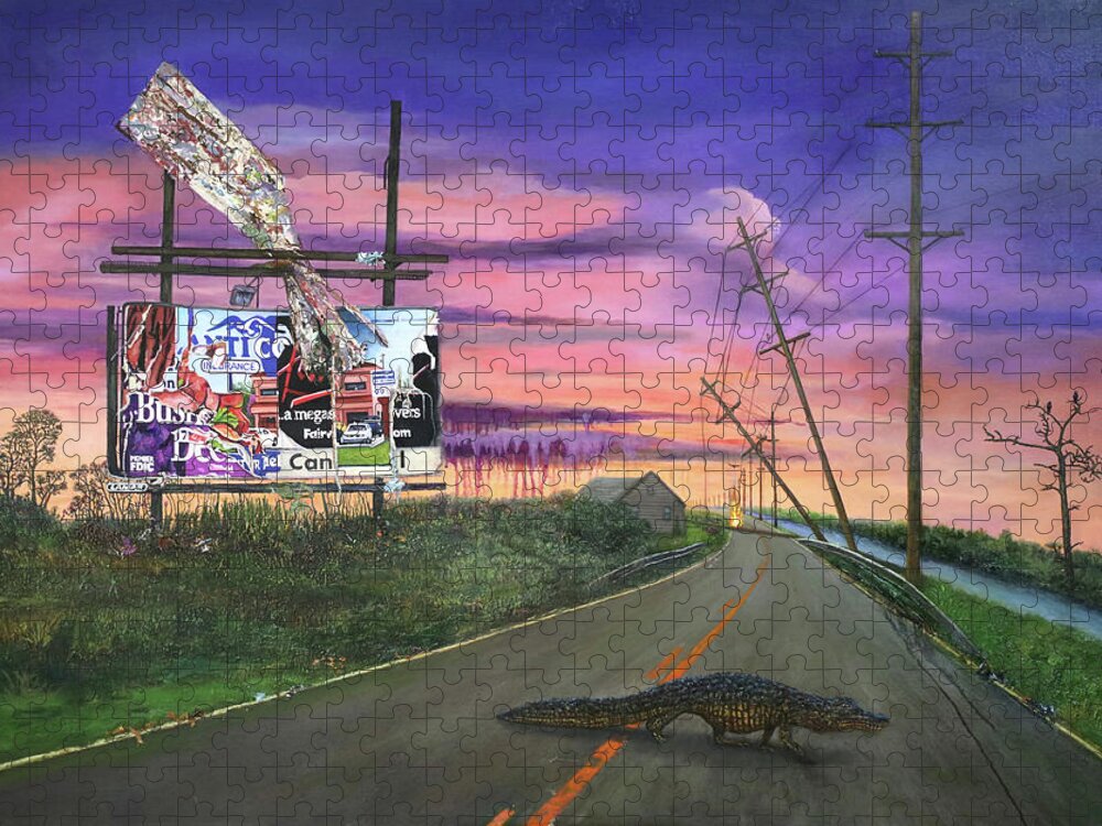 Florida Landscape Jigsaw Puzzle featuring the painting Escape Artist After Dark by Richard Barone