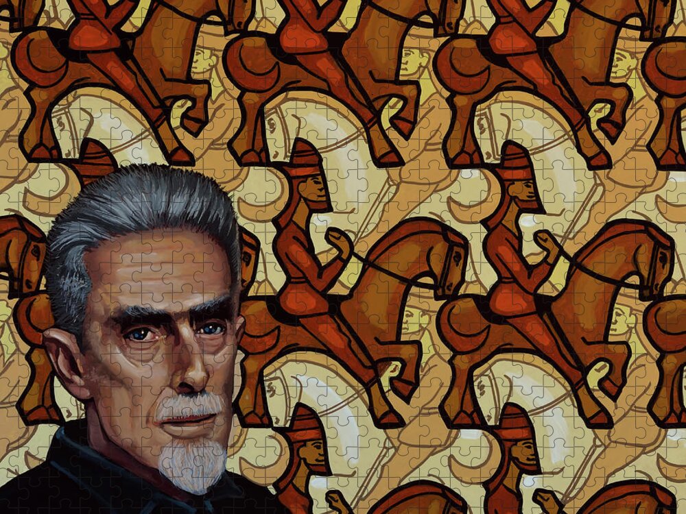 Maurits Cornelus Escher Jigsaw Puzzle featuring the painting Escher Portrait Painting by Paul Meijering