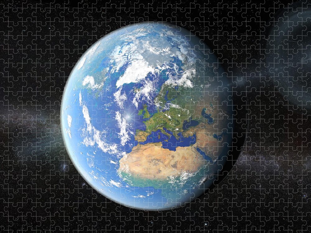 Planet Jigsaw Puzzle featuring the digital art Europe from space by Frans Blok