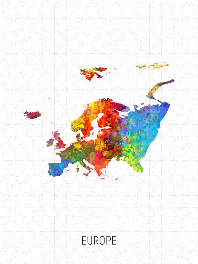 Europe Jigsaw Puzzle featuring the digital art Europe Watercolor Map by Michael Tompsett