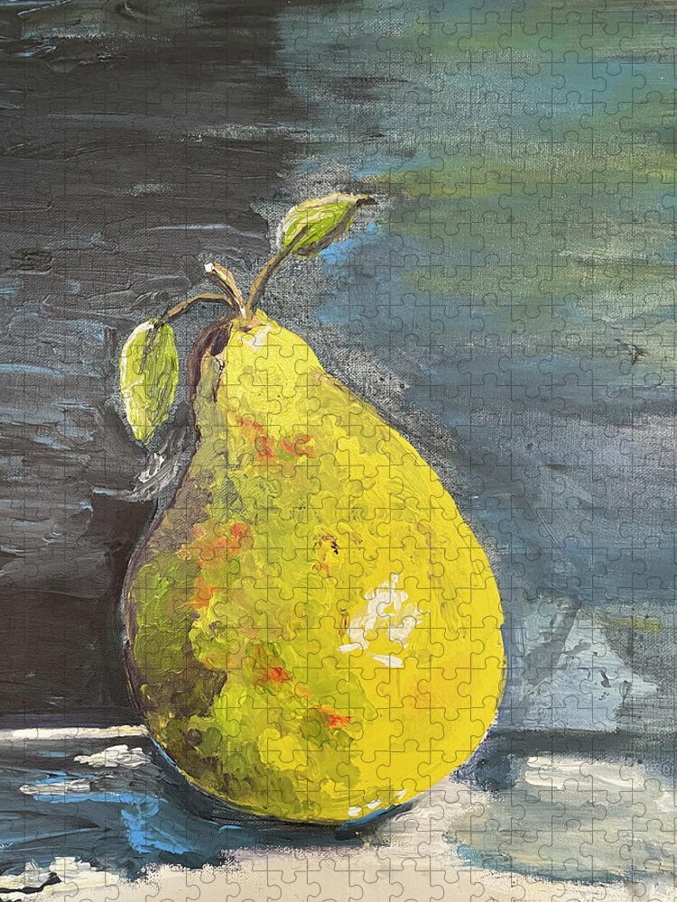 Pear Jigsaw Puzzle featuring the mixed media French Pear by Linda Bailey