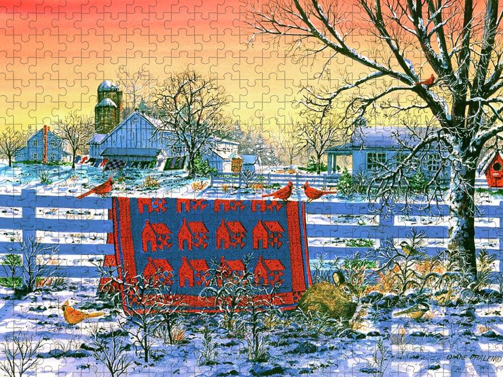Sunset Jigsaw Puzzle featuring the painting Evening Aglow by Diane Phalen
