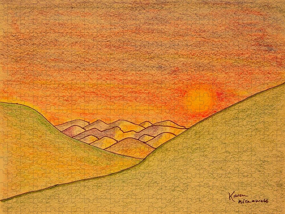 Mountains Jigsaw Puzzle featuring the drawing Evening Glow by Karen Nice-Webb