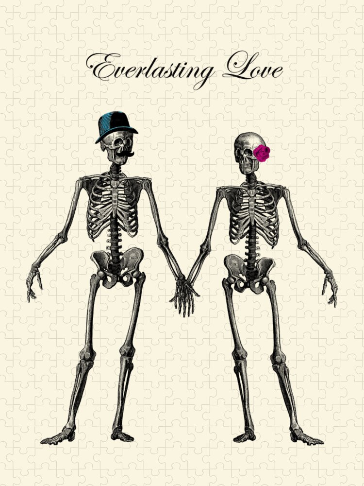 Love Jigsaw Puzzle featuring the digital art Everlasting Love Couple skeleton couple by Madame Memento