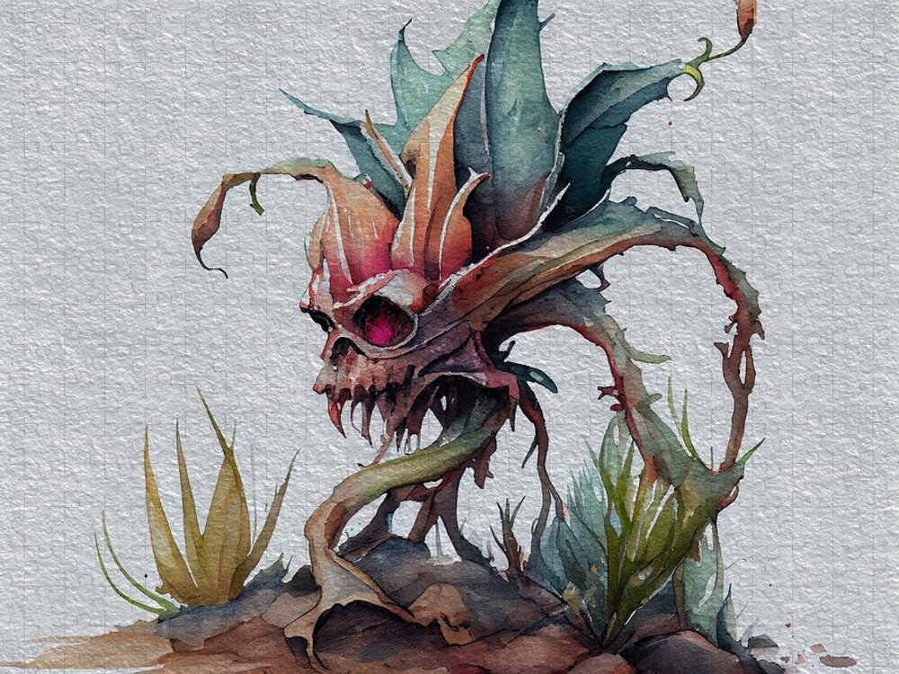 Plants Jigsaw Puzzle featuring the digital art Evil Plant by Joshua Barrios