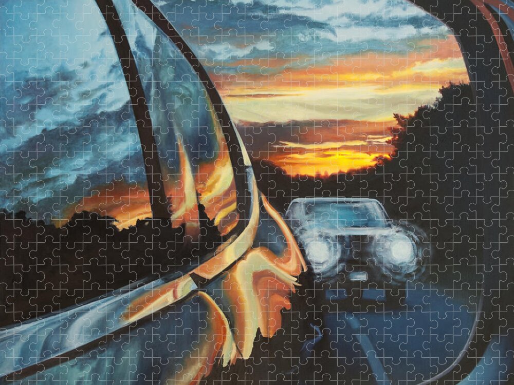 Sunset Jigsaw Puzzle featuring the painting Exiting East by Heidi E Nelson