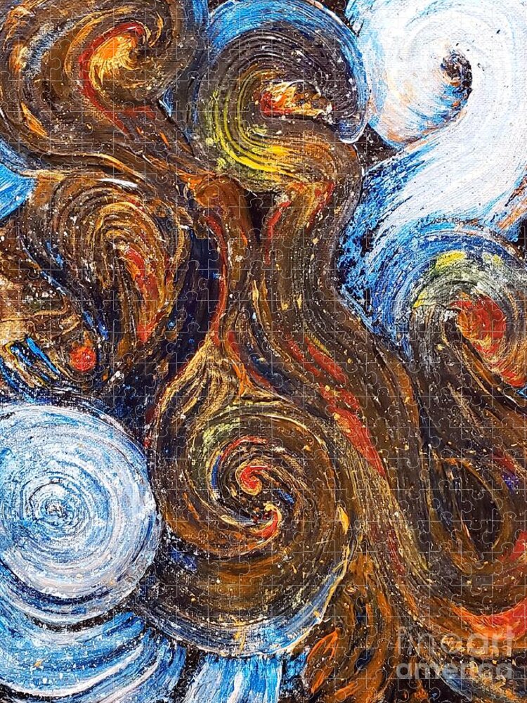 Exoplanet Jigsaw Puzzle featuring the painting Exoplanet #3 Vortices of Fire and Ice by Merana Cadorette