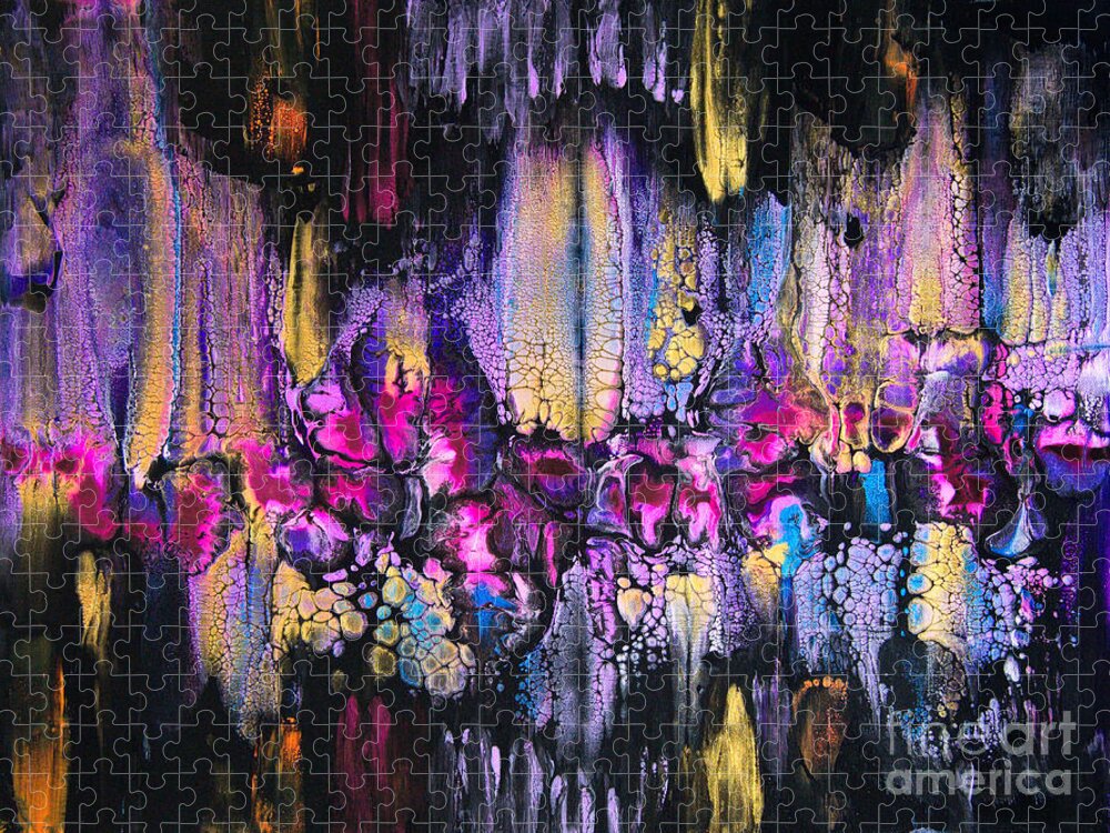 Abstract Expressionist Contemporary Modern Art Jigsaw Puzzle featuring the painting Exotic Lightshow 8027 by Priscilla Batzell Expressionist Art Studio Gallery