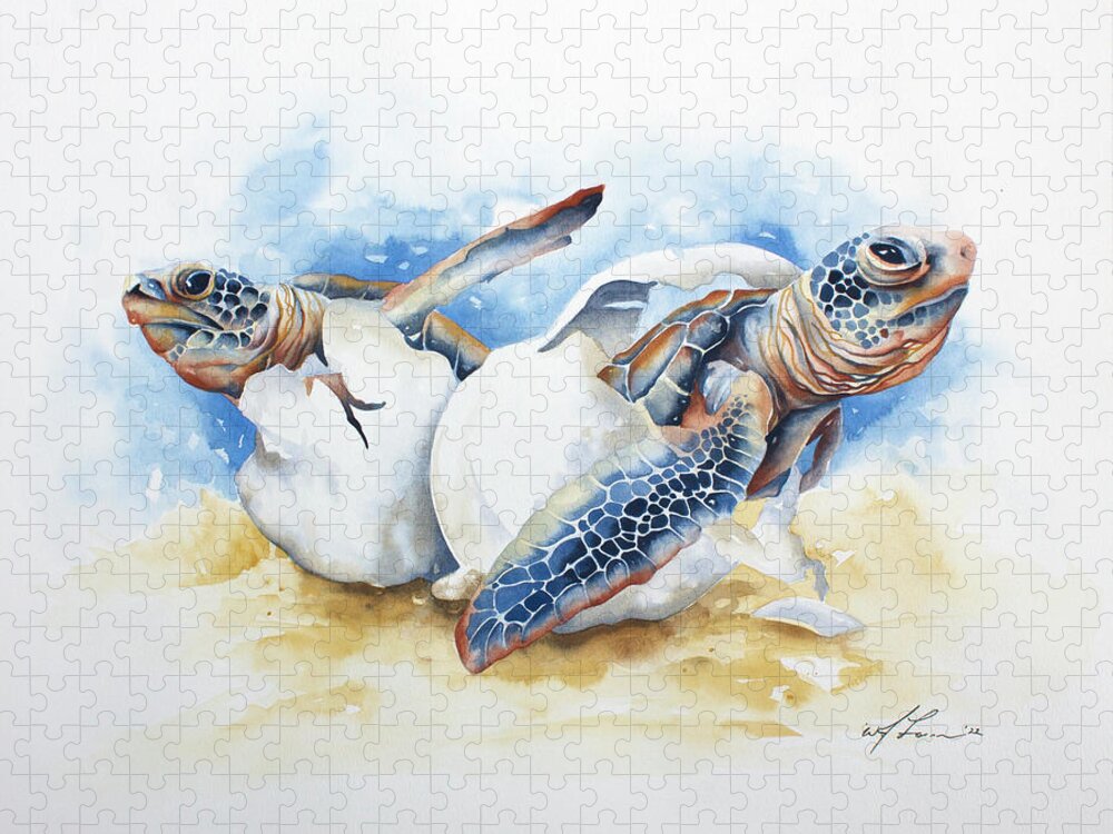 Sea Turtle Jigsaw Puzzle featuring the painting Explorers by William Love