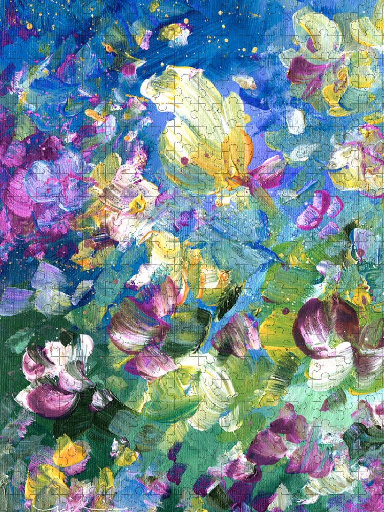 Flower Jigsaw Puzzle featuring the painting Explosion Of Joy 22 Dyptic 01 by Miki De Goodaboom