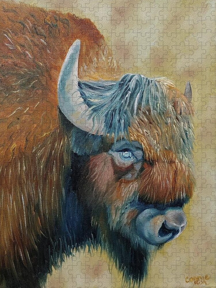 Buffalo Painting Jigsaw Puzzle featuring the painting Eye of the Buffalo by Connie Rish