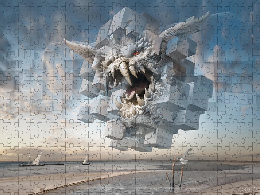Surreal Jigsaw Puzzle featuring the digital art Eye of the Hurricane or Silence is Deceitful-2 by George Grie