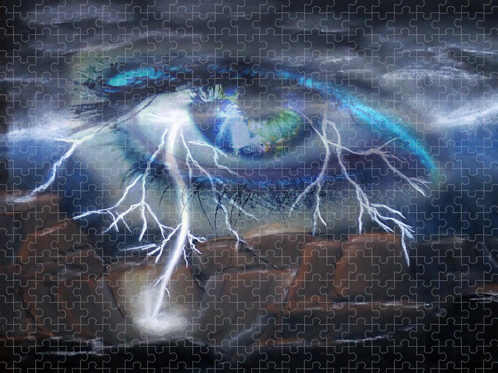 Eyes Jigsaw Puzzle featuring the mixed media Eye of the Storm by Ronald Mills