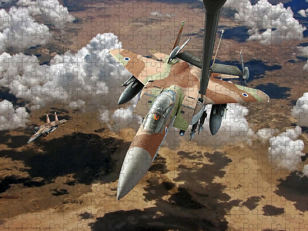 F-15 Jigsaw Puzzle featuring the digital art F-15I Ra'am Refueling froma KC-10 Extender by Custom Aviation Art