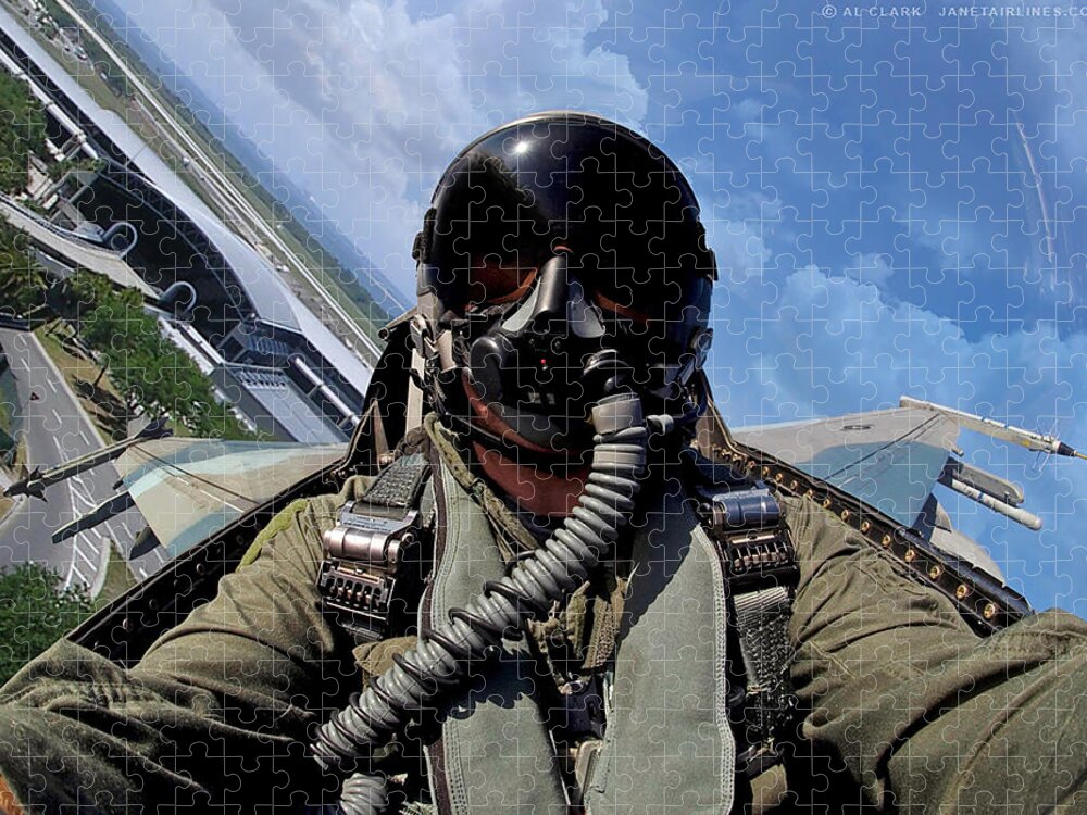 Falcon Jigsaw Puzzle featuring the digital art F-16N Over Tampa International by Custom Aviation Art