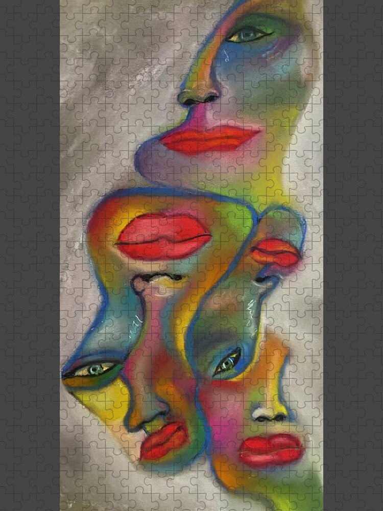 Abstract Expressionism Jigsaw Puzzle featuring the pastel Abstract Faces I by Crystal Stagg