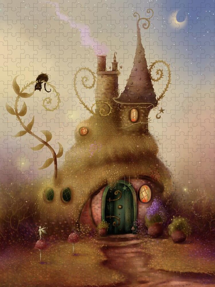 Fairy House Jigsaw Puzzle featuring the painting Fairy Fern Cottage by Joe Gilronan