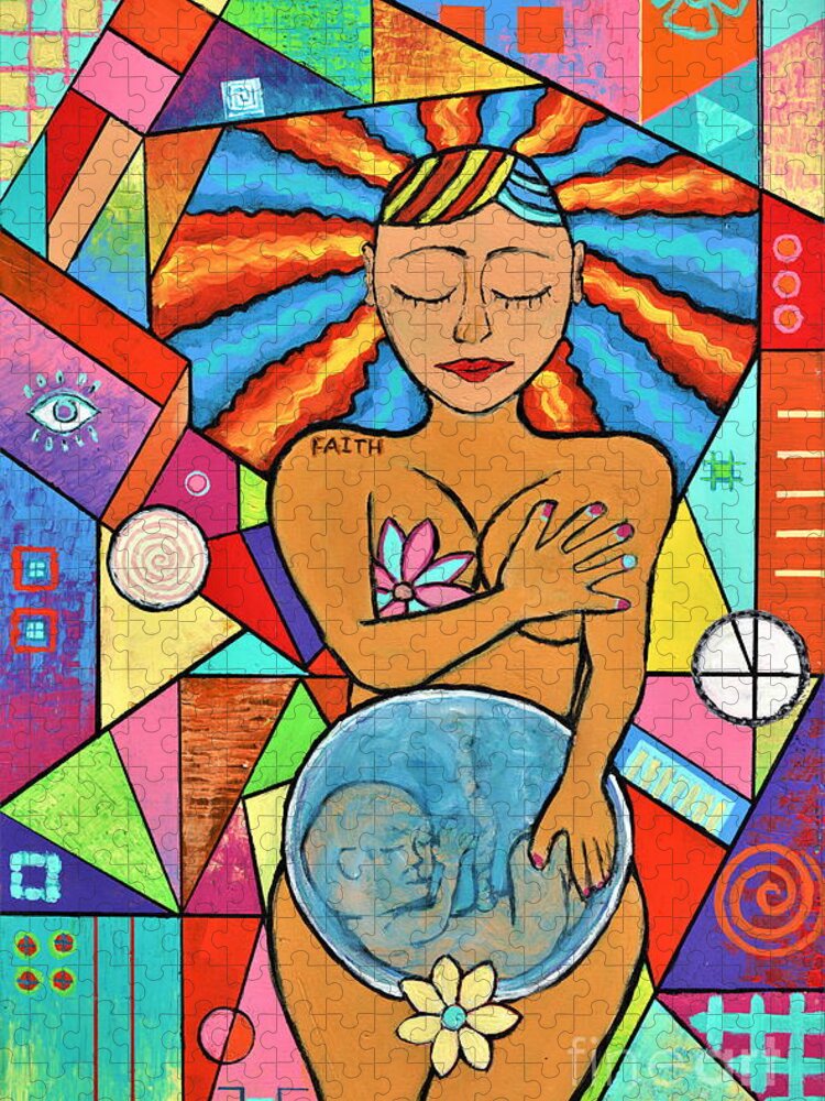 Faith Jigsaw Puzzle featuring the painting Faith, She Carries The World On Her Hips by Jeremy Aiyadurai