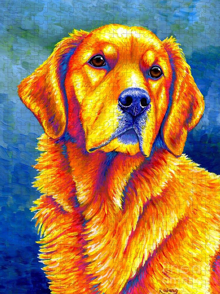 Golden Retriever Jigsaw Puzzle featuring the painting Faithful Friend - Colorful Golden Retriever Dog by Rebecca Wang