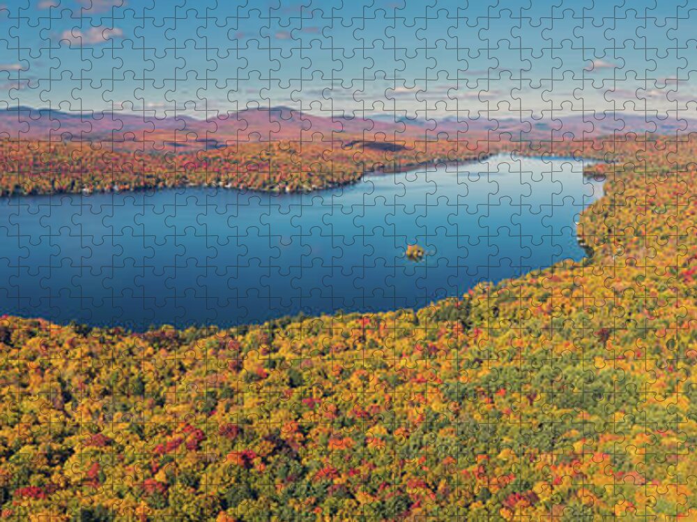 Fall Foliage Jigsaw Puzzle featuring the photograph Fall At Maidstone Lake, Vermont Panorama by John Rowe