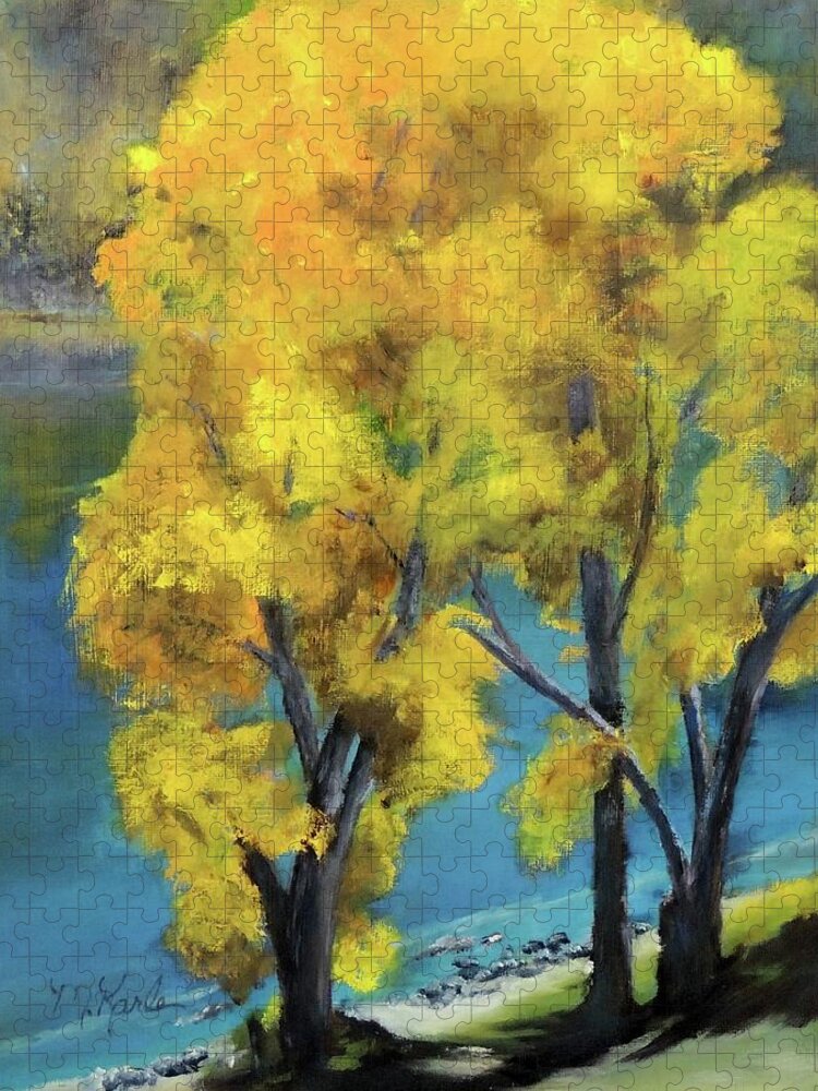 Trees Jigsaw Puzzle featuring the painting Fall at Mallard's Rest by Marsha Karle