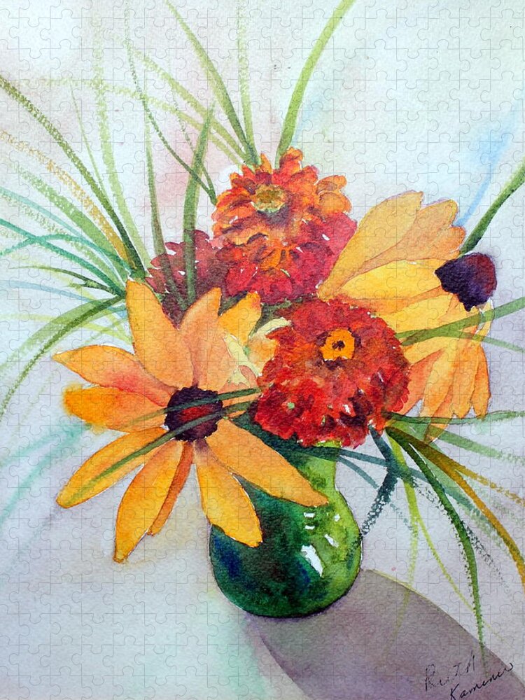 Bouquet Jigsaw Puzzle featuring the painting Fall Bouquet by Ruth Kamenev
