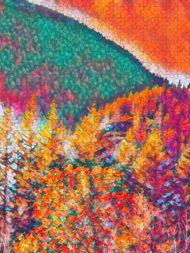 Northern Cascades Jigsaw Puzzle featuring the digital art Fall Colors Northern Cascades by Cathy Anderson